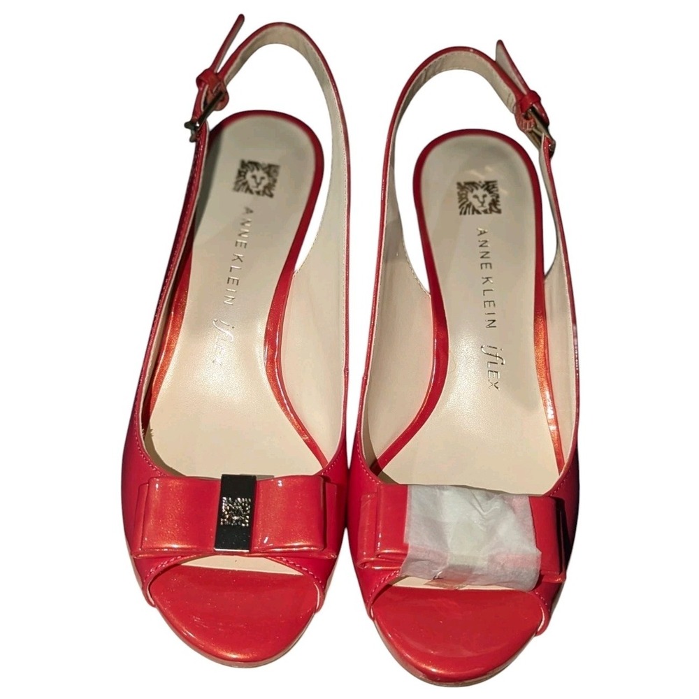 Vintage Anne Klein iFlex Pink Shimmer Slingback Peep Toe Heels Bow Pumps 7M NOS